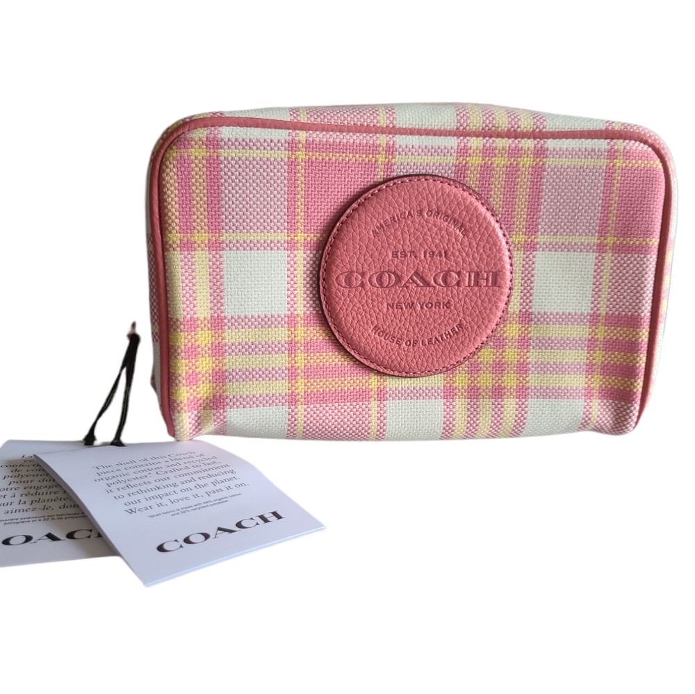 Coach boxy 20 cosmetic case in garden plaid